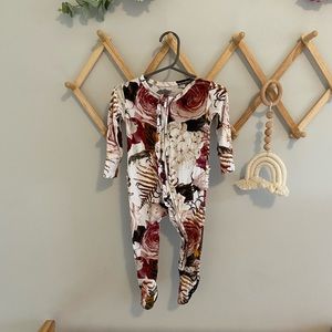 Posh Peanut Black Rose Ruffle Zippered Footie